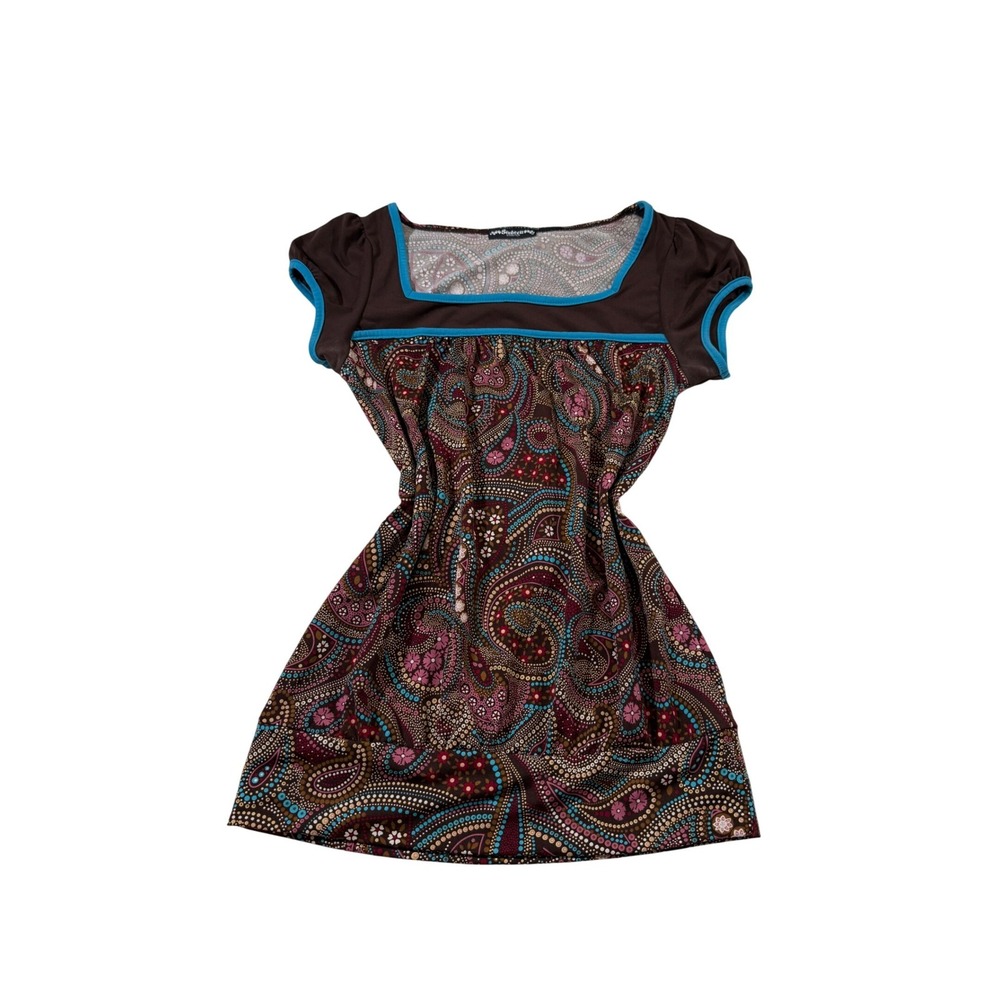 2000s Brown Paisley Tunic Top S Y2K Boho Square Neck Festival Indie Whimsigoth